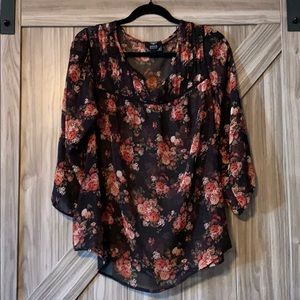 NWOT Black and floral sheer blouse